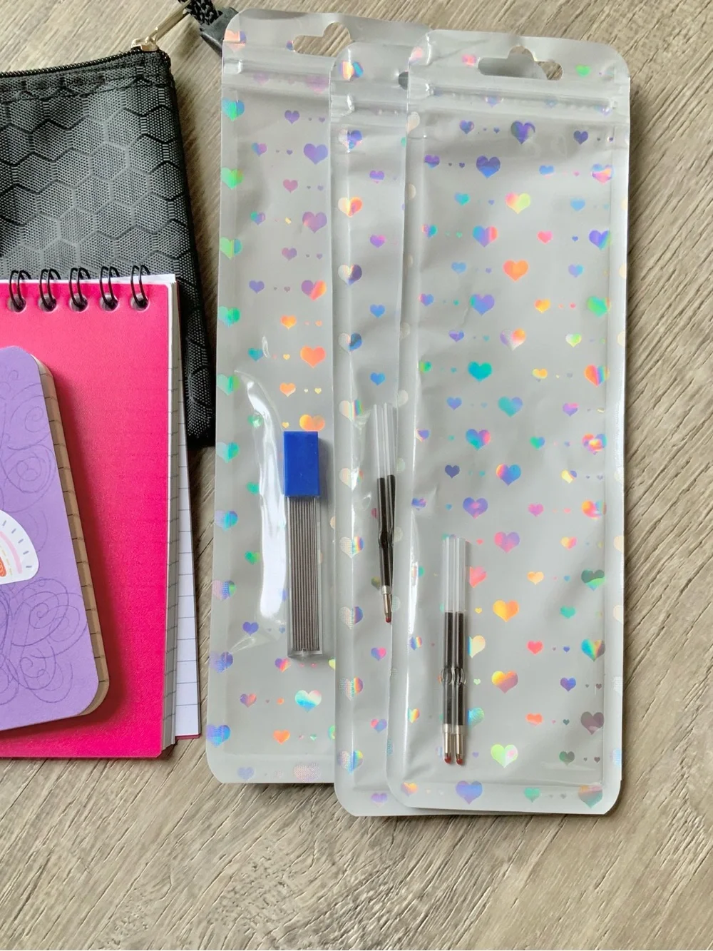Hand Crafted Stationery Set w/ Beaded Pens, Pencil, Pencil Case & Notebooks